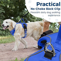 Funfox Dog Harness No Pull, Adjustable Pet Vest Harness, Super Soft Material with Vertical Handle Easy Control, Reflective Night Walking, 2 Leash Clips for Large Dogs, Blue, L