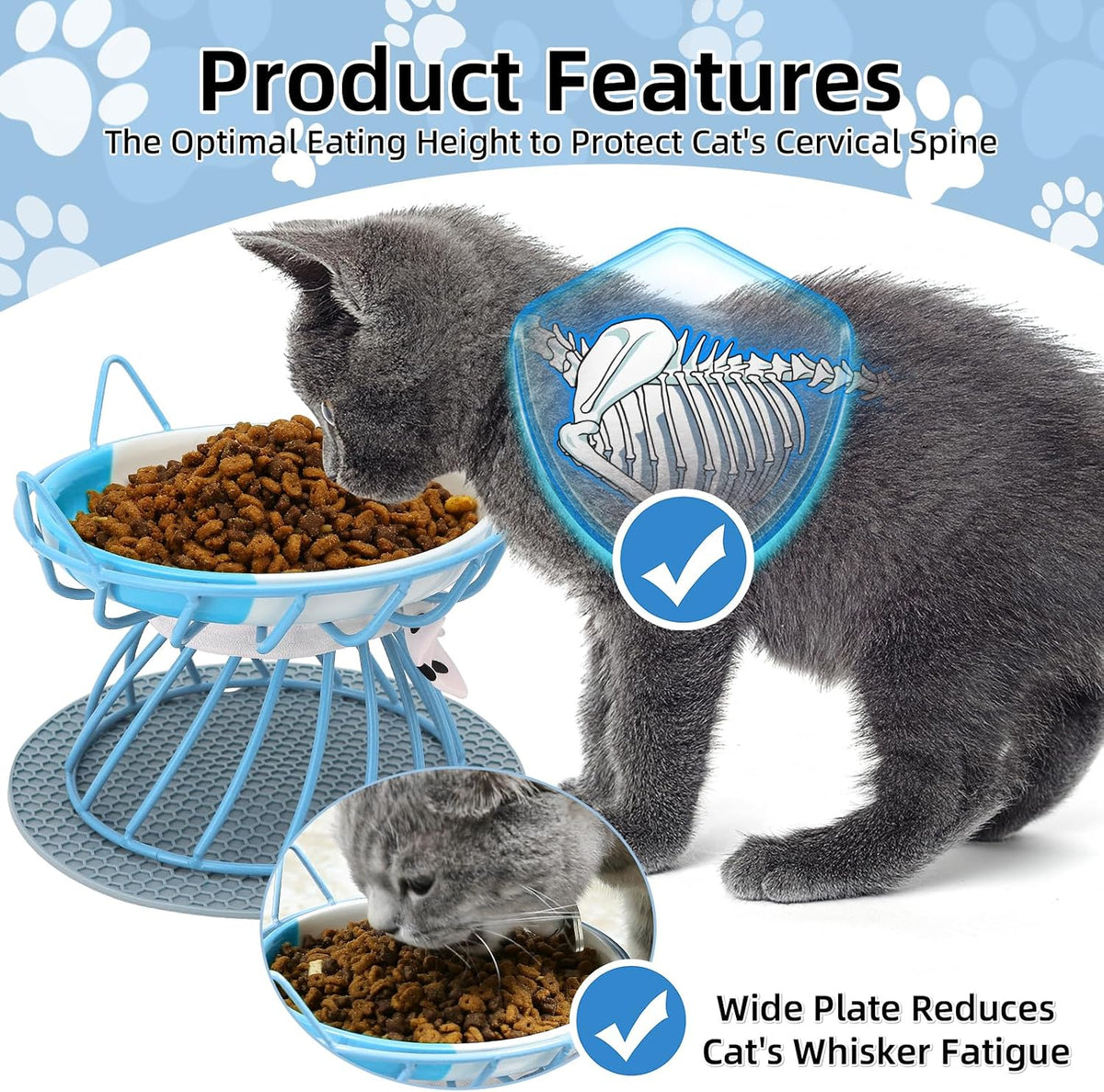 Set of 4 Elevated Ceramic Cat Bowls, Assorted Colors – Essentials for Cats - Black+Blue+Pink+Green - image 3