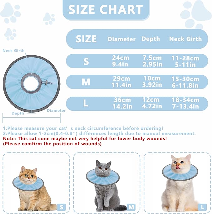 Lightweight Cat Cone Collar Soft, Soft Comfortable Cat Recovery Collar After Surgery, Elizabethan E Collar for Cats, Cone for Cats to Stop Licking (Baby Blue, Small)