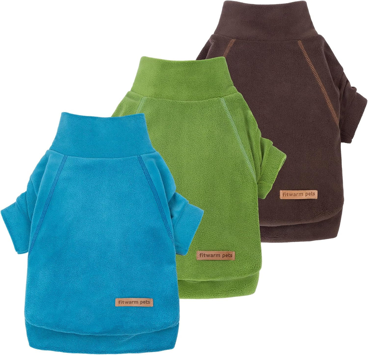 Fitwarm 3 Pack Classic Fleece Dog Sweater - Medium / Bright Blue Green Brown