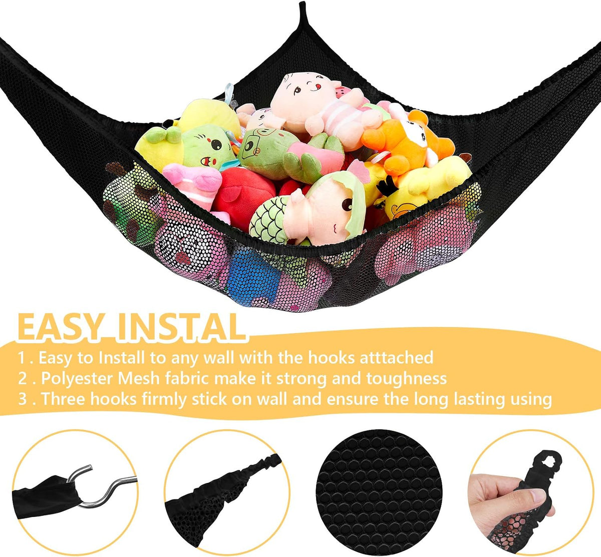 Stuffed Animal Net or Hammock, Stuffed Animal Net - Black / 83 Inch (Pack of 2) - image 2