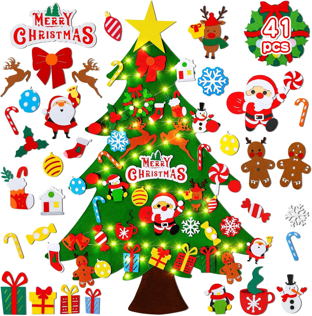 Max Fun DIY Felt Christmas Tree Set 3.2Ft with 41 Ornaments for Kids