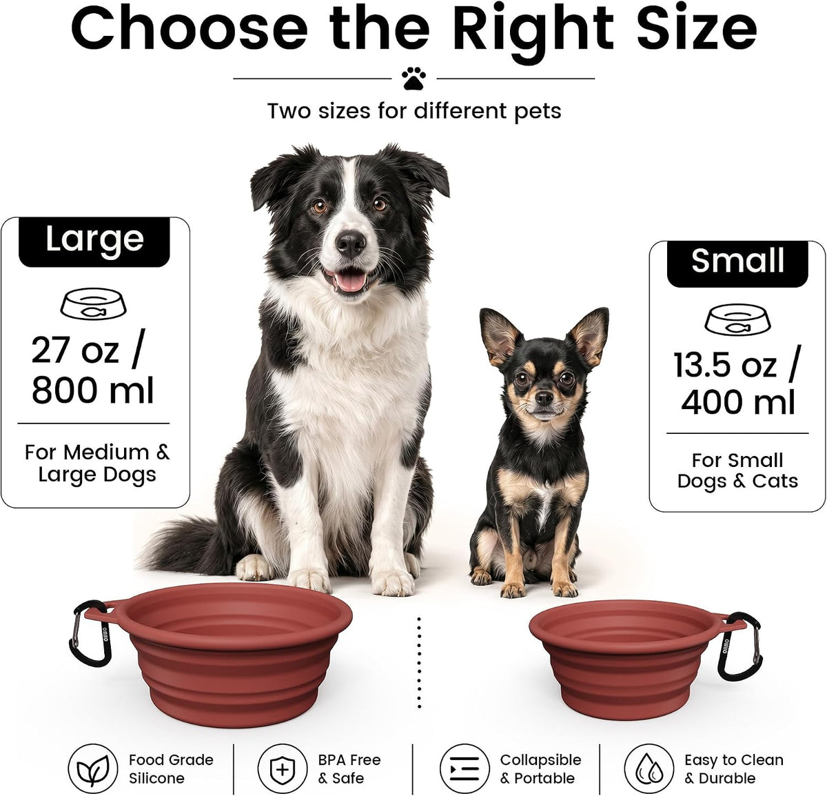 OHMO Collapsible Dog Bowls for Pet Travel, Coral&Brick Red - 2x27oz / Erythrinus&Coral - image 2