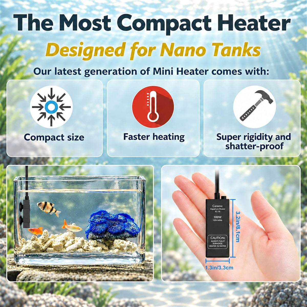 10W USB 5V/2A Alumina Ceramic Super Mini Betta Heater for Tanks ≤ 1 - For Tanks ≤ 20 Gal - image 2