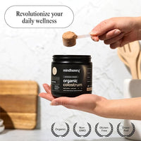 MINDHONEY Organic Colostrum | Premium Cacao Flavored Superfood Powder | Gut Health & Immunity, Skin & Hair, Anti-Aging, Performance & Recovery | Grass-Fed, Pasture-Raised | 30 Servings