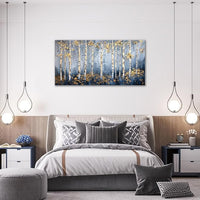 Large White Birch Wall Art Forest Golden Leaves Canvas Living Room Nature Landscape Pictures Framed Prints Oversize Wall Decor Painting Artwork for Bedroom Dining Home 60"x30"
