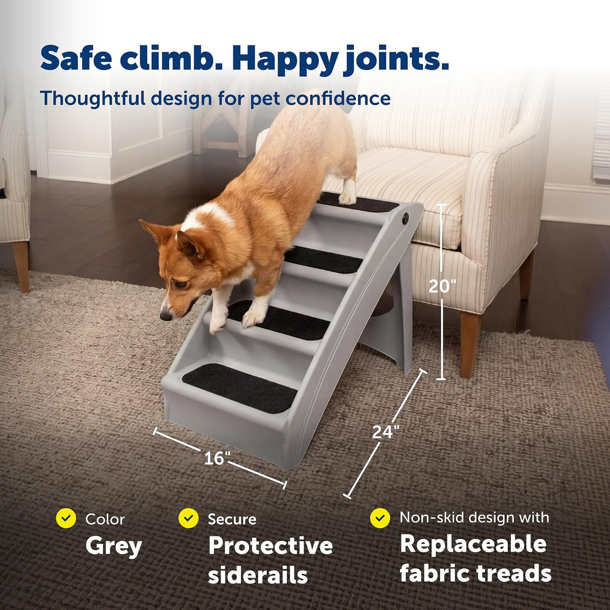 PetSafe CozyUp Folding Dog Stairs - Sofa - 20 Inches Tall / Gray - image 3