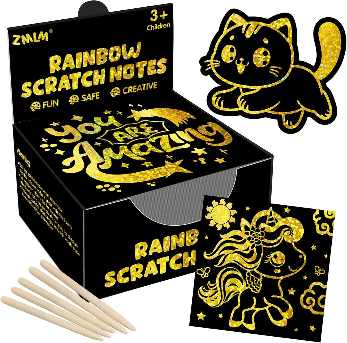 ZMLM 165 Rainbow Scratch Paper Art Mini Notes - Gold Holographic