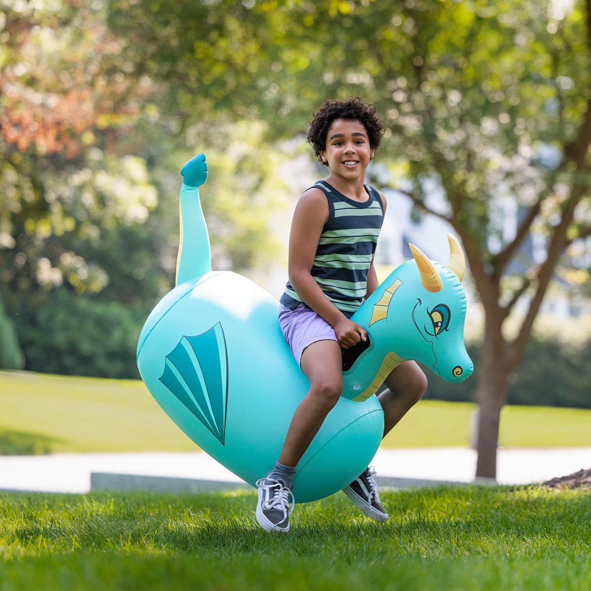 Hearthsong Hop N Go Inflatable Unicorn Riding Bouncy Hopping Toys - Dragon / 1 Pack - image 2