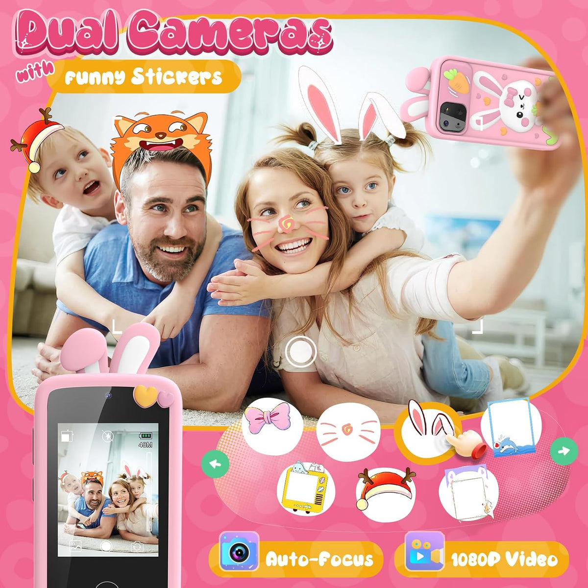 Luyiilo Kids Smart Phone Toys for Boys - Rabbit-Pink - image 3