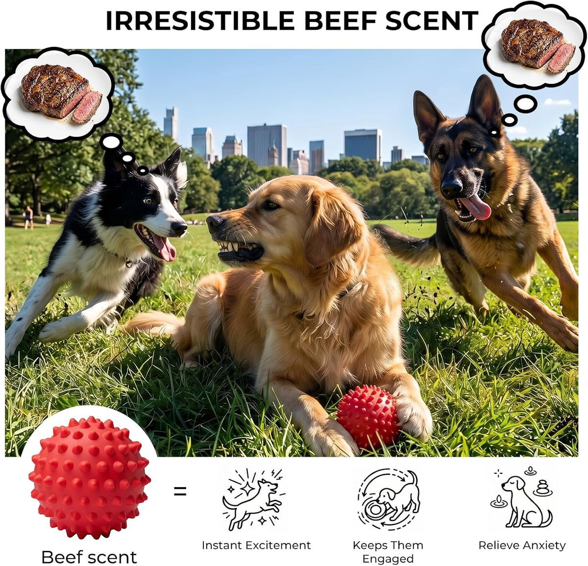 3.5''Durable Squeaky Dog Ball for 25-80lbs Aggressive Chewers – Essentials for Dogs - 2 PC-Beef-Red - image 4