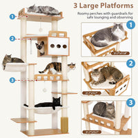 Modern Cat Tree, 76'' Tall Cat Tower, 3 Big Platform GCT103WB - Walnut / 76 inches - image 2