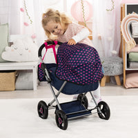 Bayer Baby Doll Stroller Toy Set with Bag - Navy with Hearts - image 3