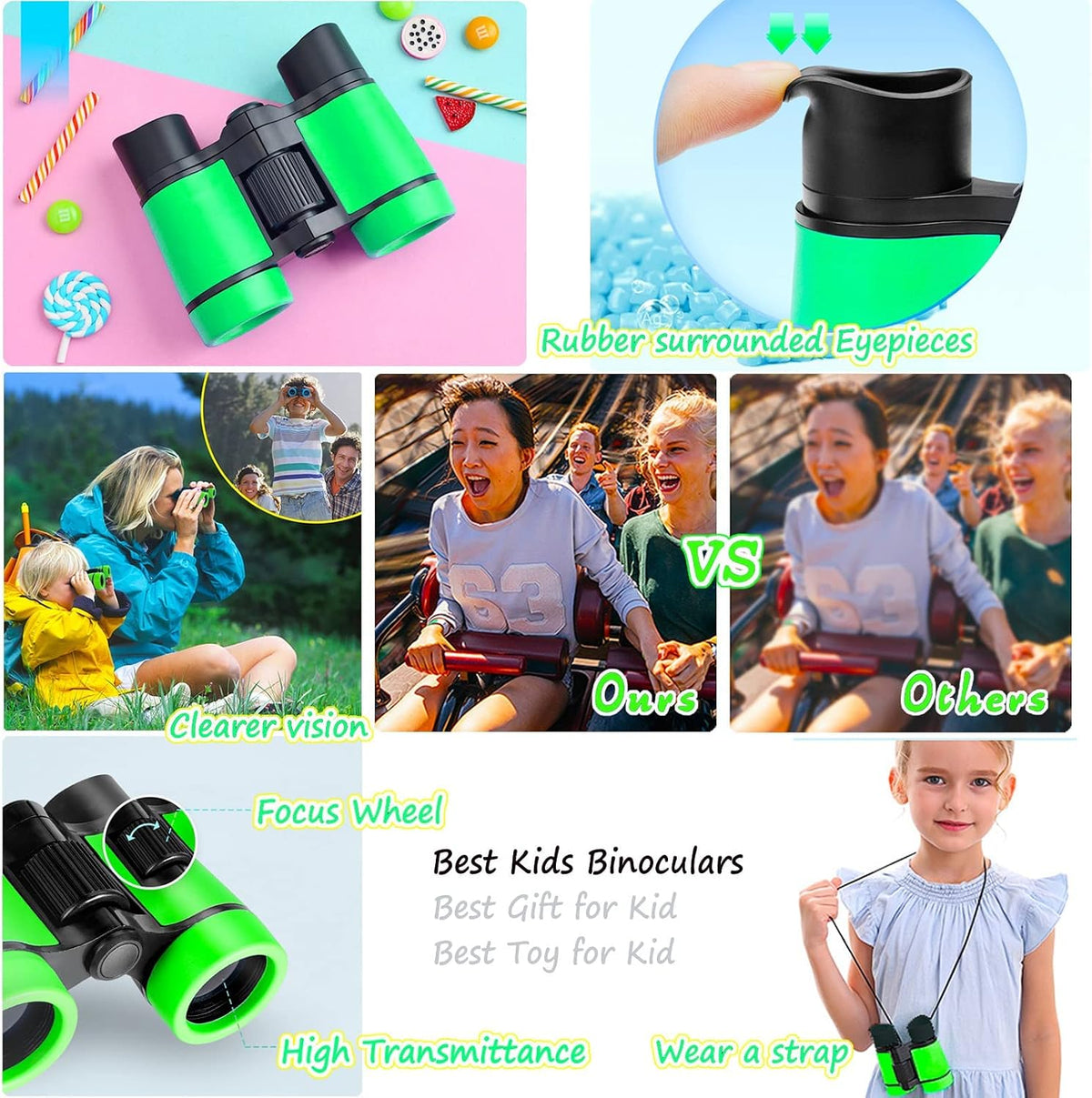 Kids Binoculars Ages 3-12 with Compass & Whistle – Fun for Kids & Family - Green - image 4
