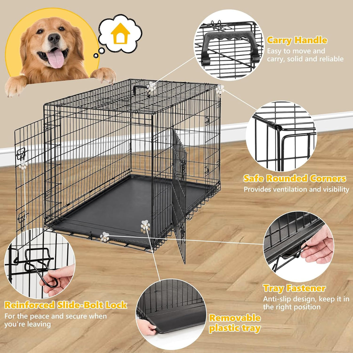 Extra Large Dog Crate 48 Inch Double Door Pet Cage Kennel – Essentials for Dogs - 48.8"L x 29.9"W x 32.9"H / 1P / Double Door - image 2