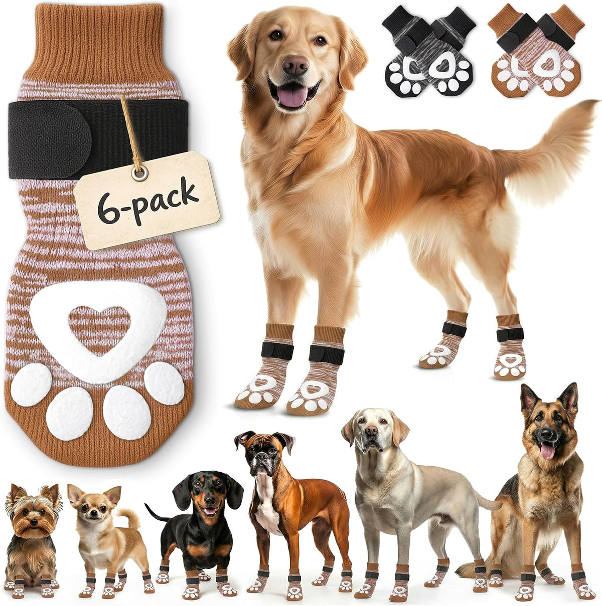 Anti Slip Dog Socks, Dog Socks to Prevent Paw Licking - Brown / XL