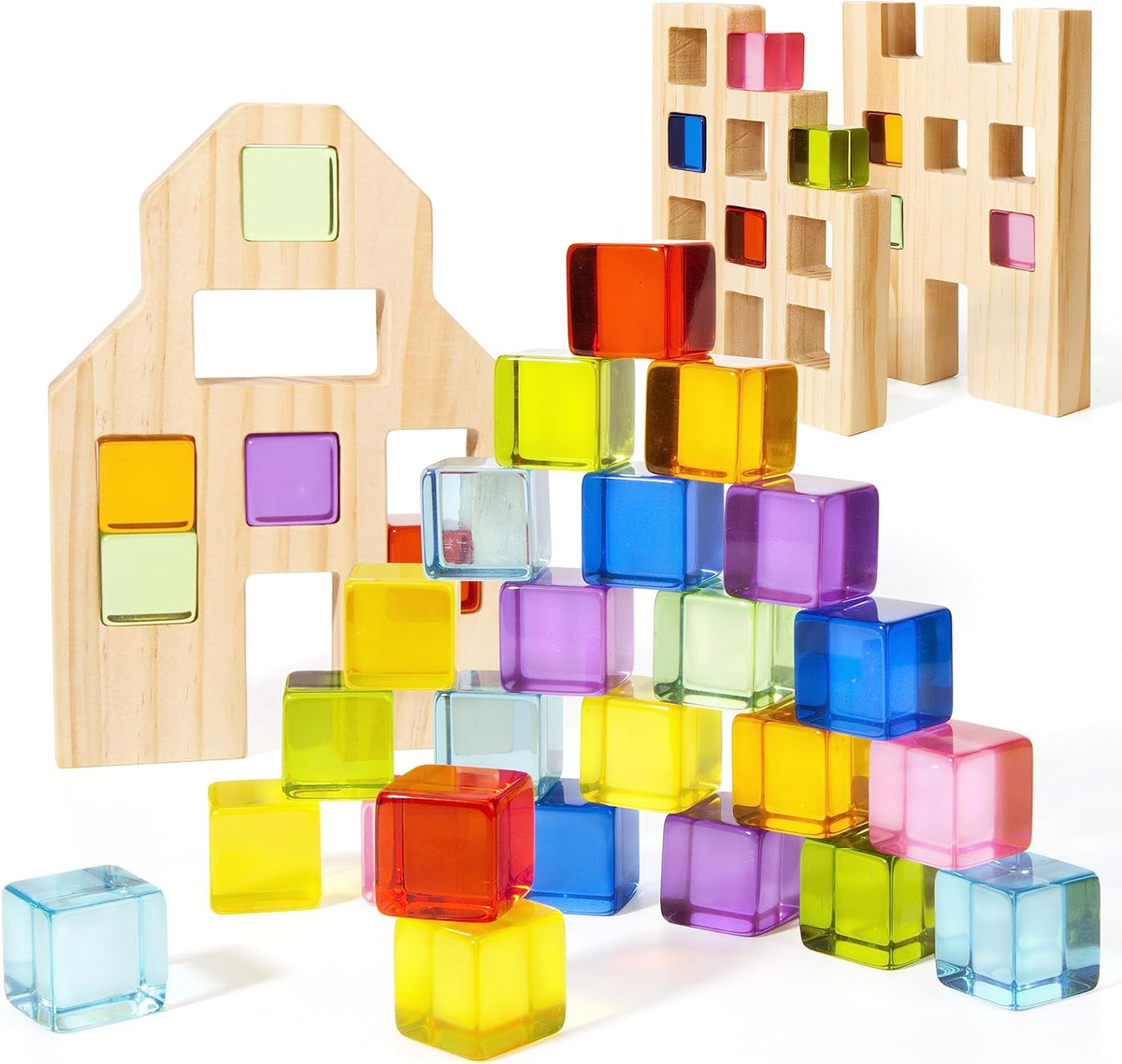 Woodtoe 24 PCS Rainbow Blocks Set - 36 PCS Rainbow Blocks Set