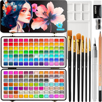 ARTISTRO 50 Metallic Watercolor Paint Set with Brushes for Adults - 168 colors Portable Travel