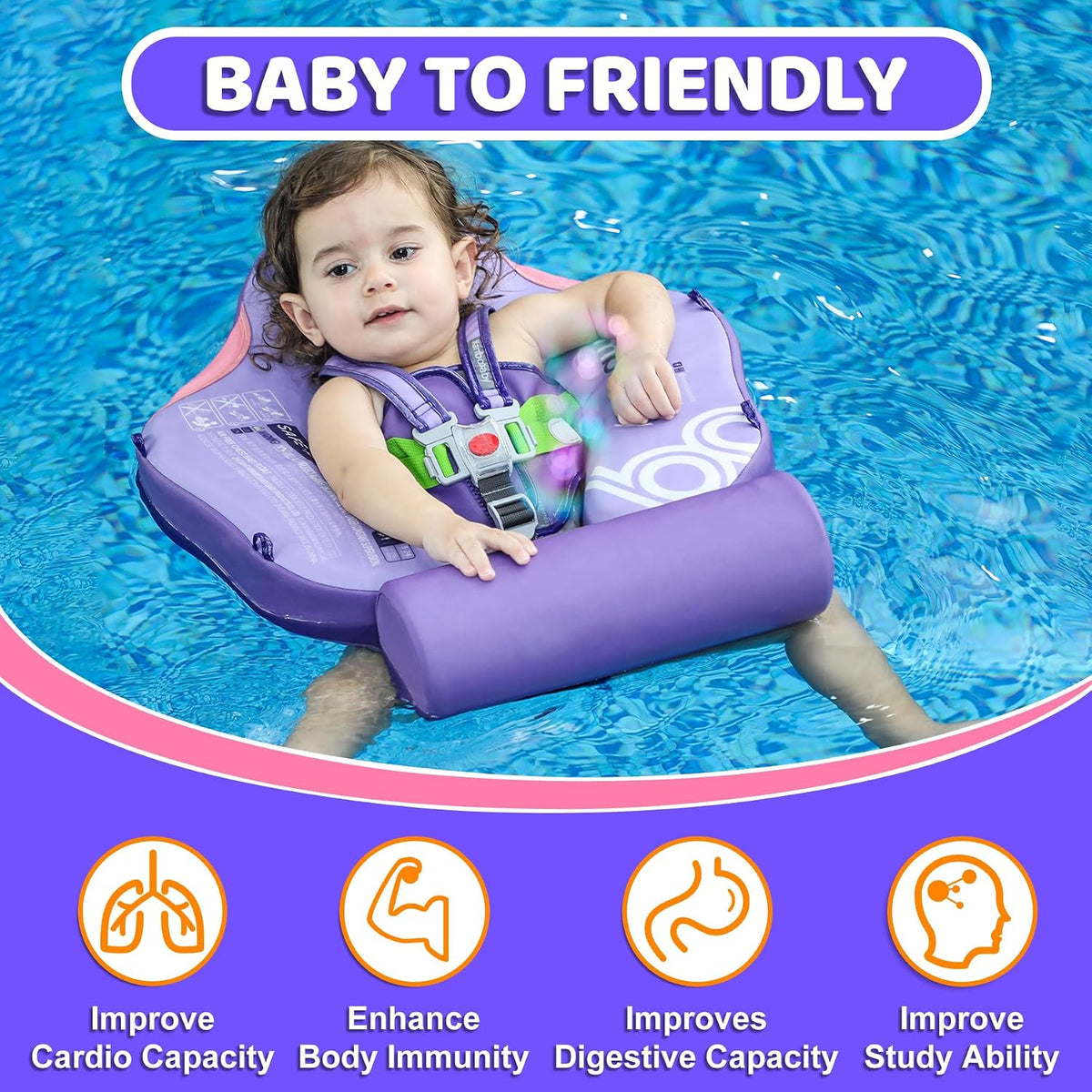 Mambobaby Baby Float with Canopy & Tail Non-Inflatable Baby Swim - PURPLE - image 4