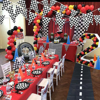 YOELVN race car party cones, six orange 7 inch traffic cones holding checkered flags - view 32