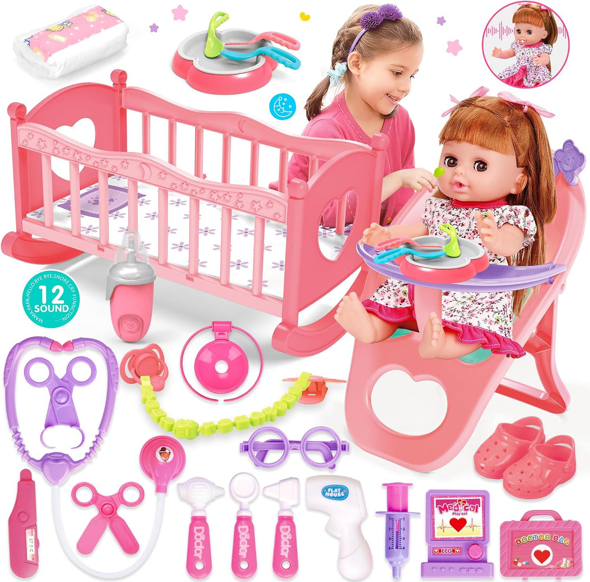 Baby Doll Toys Set, 24PCS Dolls Care Toy Playset for Girls 3-8 Pretend Play – Fun for Kids & Family - 24 Pcs