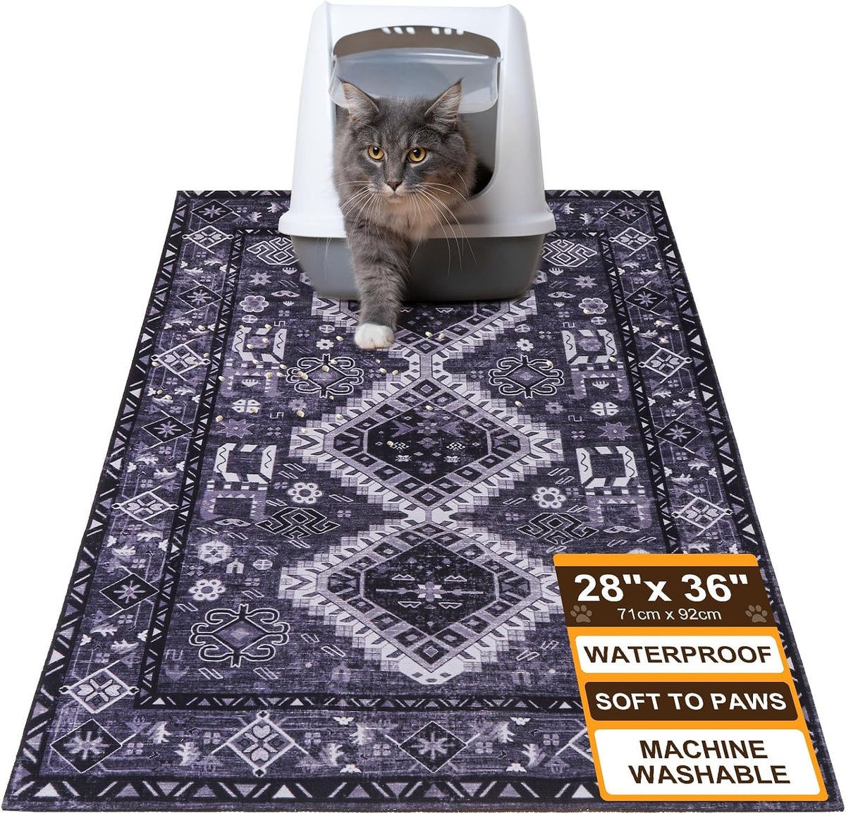 Cat Litter Mat, 20" x 28" Litter Trapping Mat, Waterproof – Daily Care for Cats - Retro_Dark Grey / 28x36 Inch (Pack of 1)