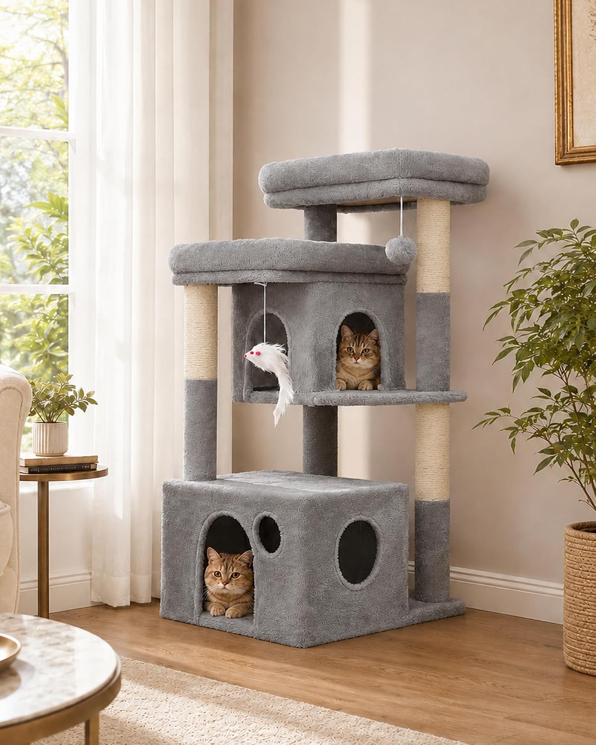 Heybly 34.6" Cat Tree Anti-Tipping Floor Cat Condo for Kittens - Light Gray / 34.6 inch