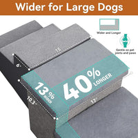 Dog Stairs with Furry Lids 18" H, 3-Step Wider Dog Steps with Storage for Small/Medium/Large Old Dogs Cats, Folding Sturdy Pet Stairs Climbing Bed Couch, Ramp for Car Hold Up to 200 lbs, Grey