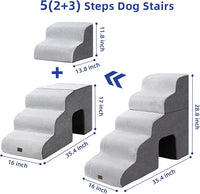 Pettycare Dog Stairs Ramp for High Beds and Couch,Curved Dog Steps for Small Pets, Pet Stairs Non-Slip Balanced Portable Puppy Ramp Indoor, 5 Steps,Grey