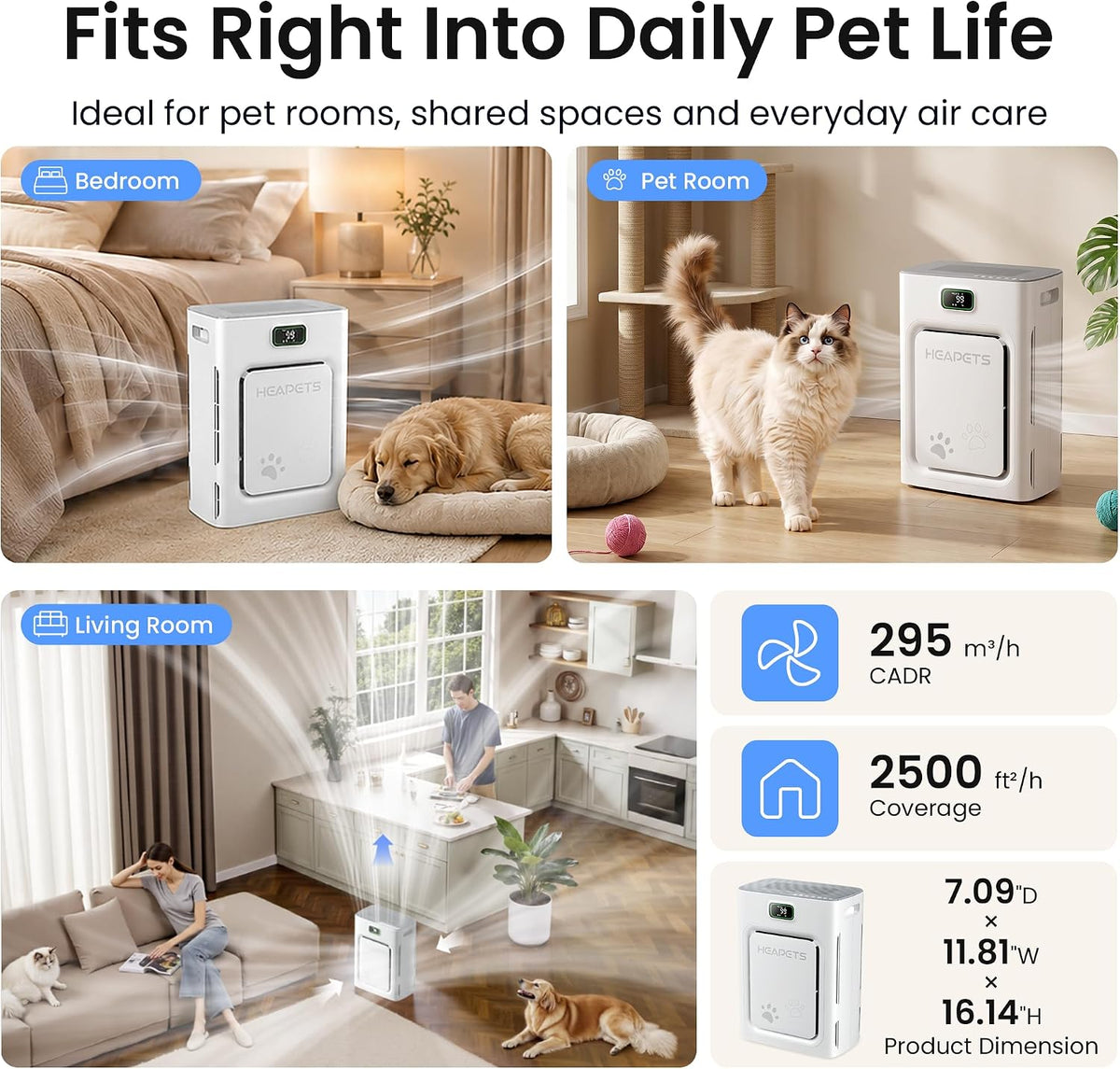 Pet Air Purifier for Home Large Room 2500 Sq Ft - White - image 4