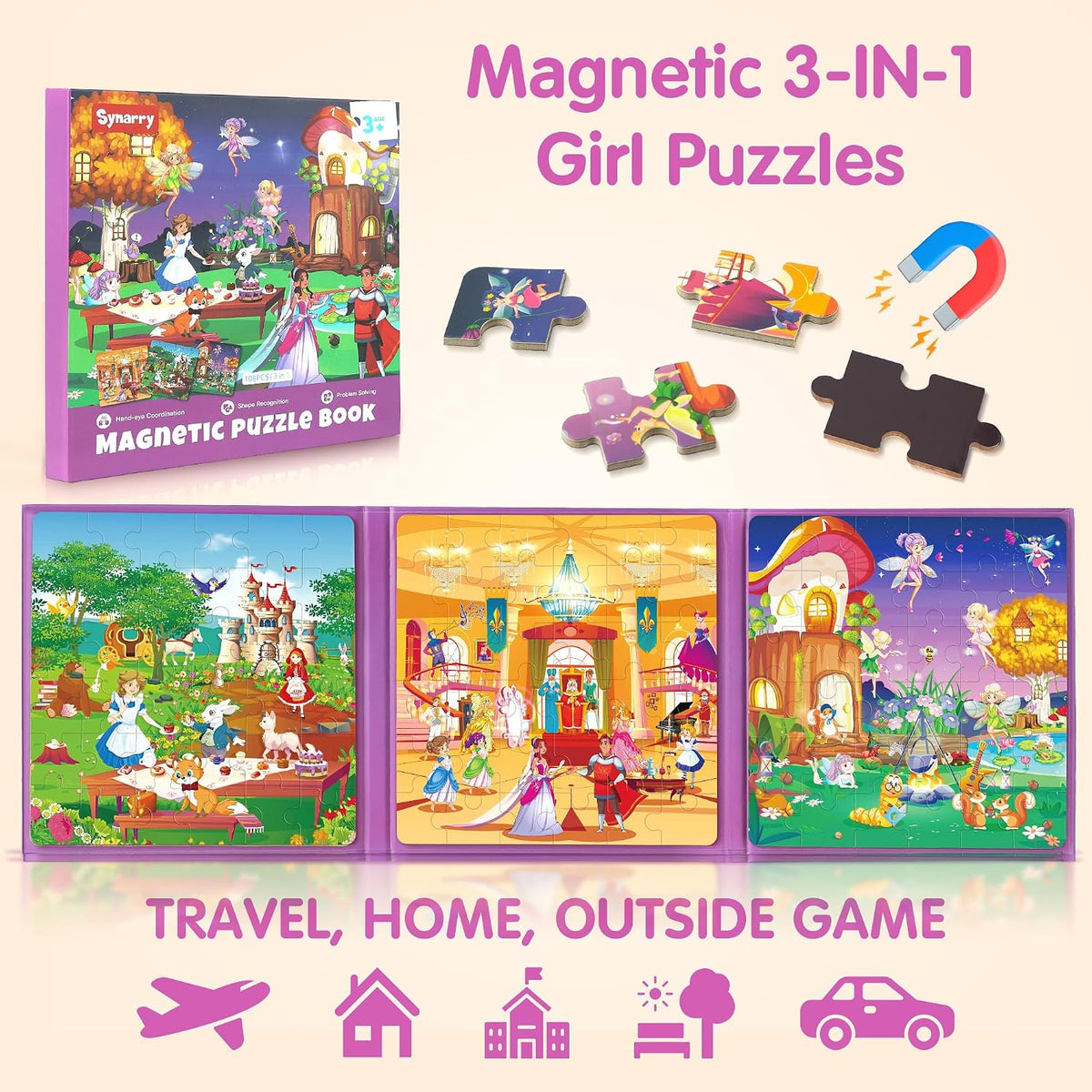 SYNARRY magnetic dinosaur puzzle book with three colorful dinosaur scenes - view 24