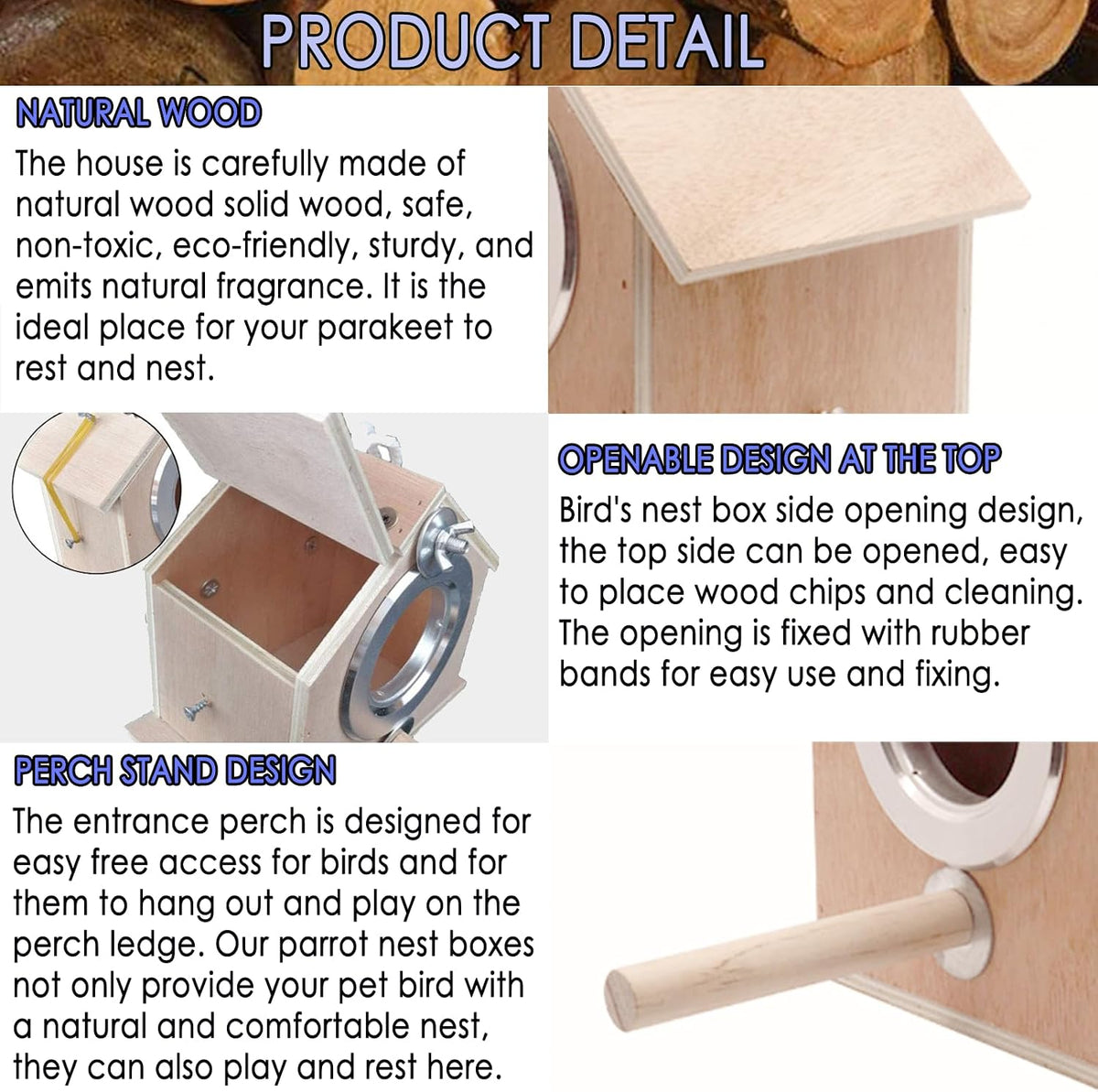 Parakeet Nesting Box, Bird Nest House - XL-10.23 x 8.66 x 7.48in - image 3