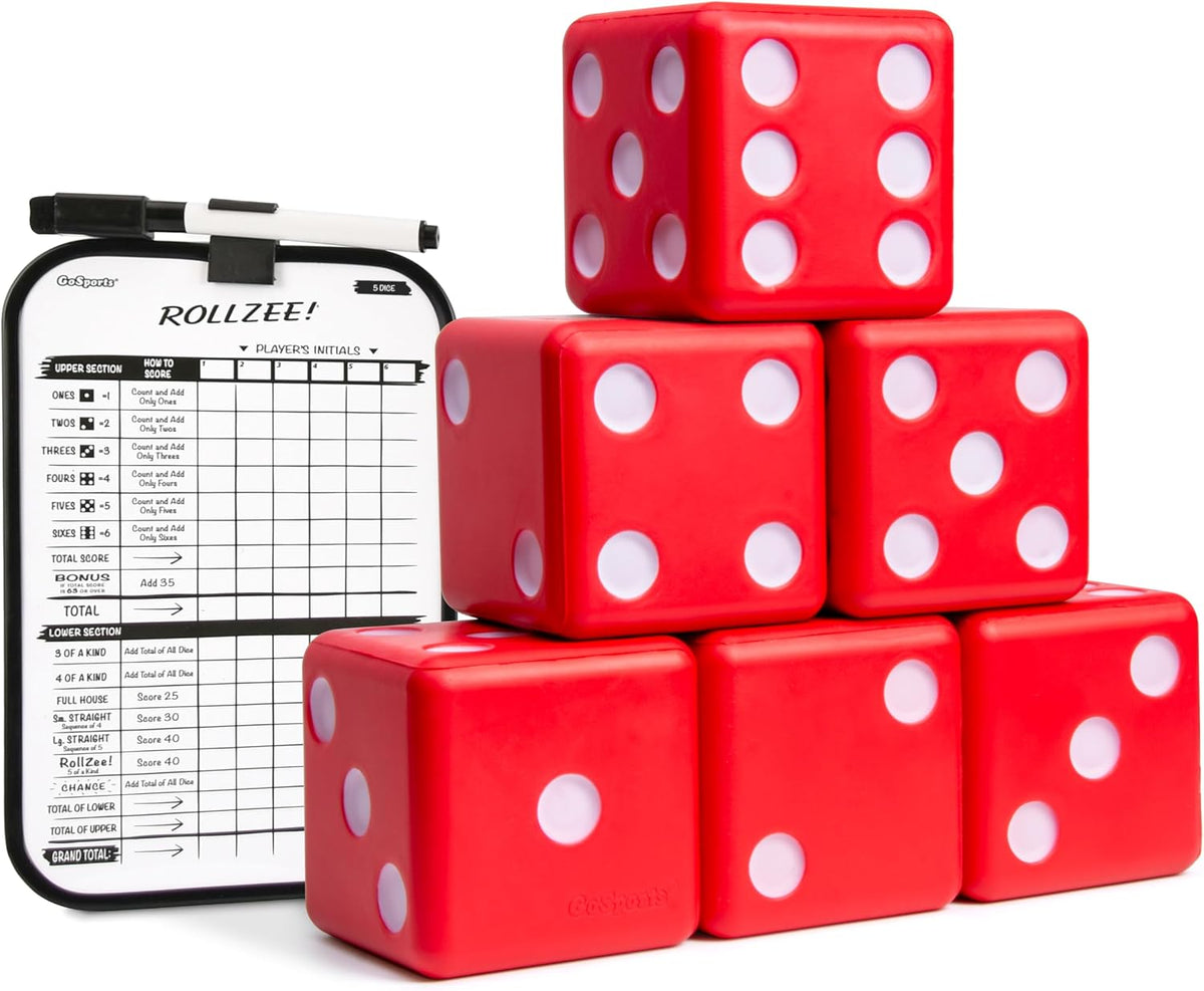 GoSports Giant 3.5 Inch Red Foam Playing Dice Set with Scoreboard – Fun for Kids & Family