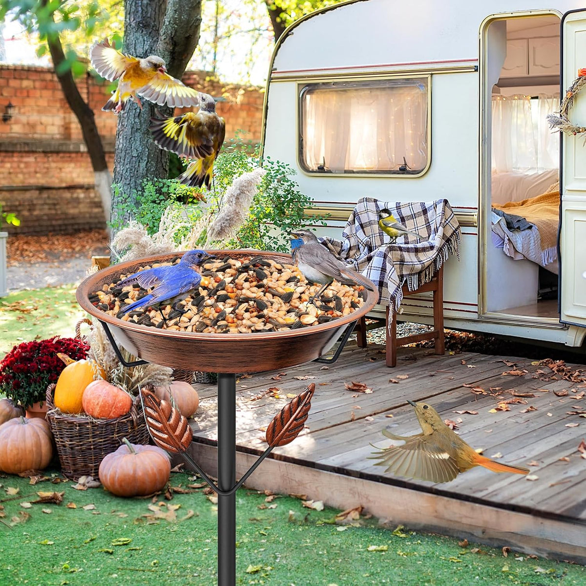Metal Bird Bath for Outside - Vintage Brown, Leaf - image 4