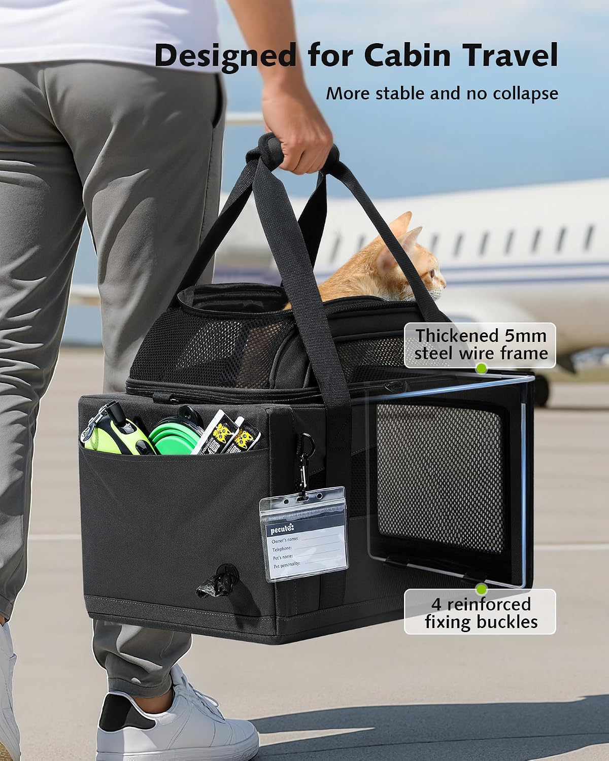 Pecute Expandable Airline Approved Pet Carrier for Cats & Dogs - Dark Gray / Top Expandable - image 3