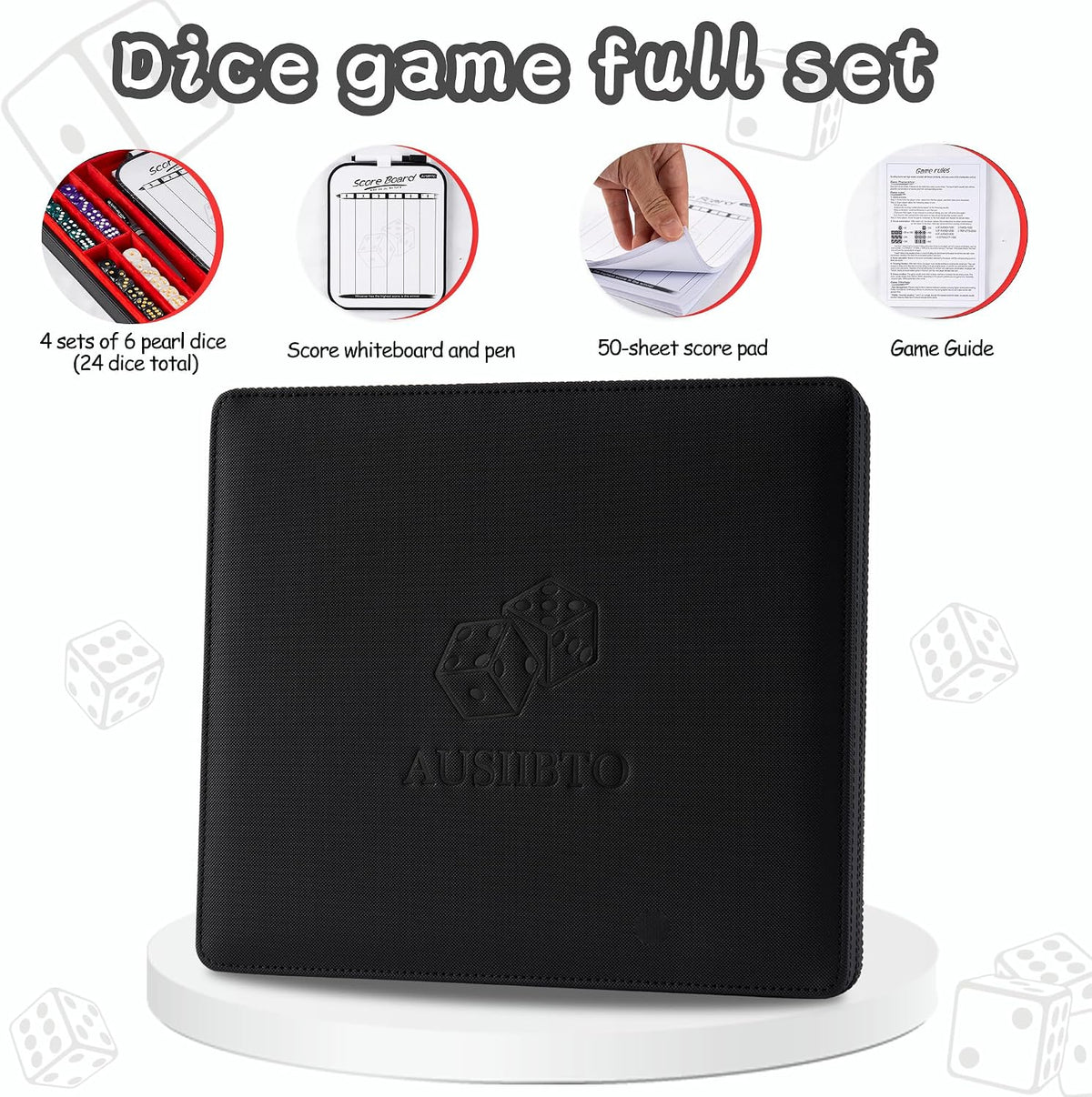 AUSIIBTO red and black Farkle dice tray and storage case with pearl dice - view 7