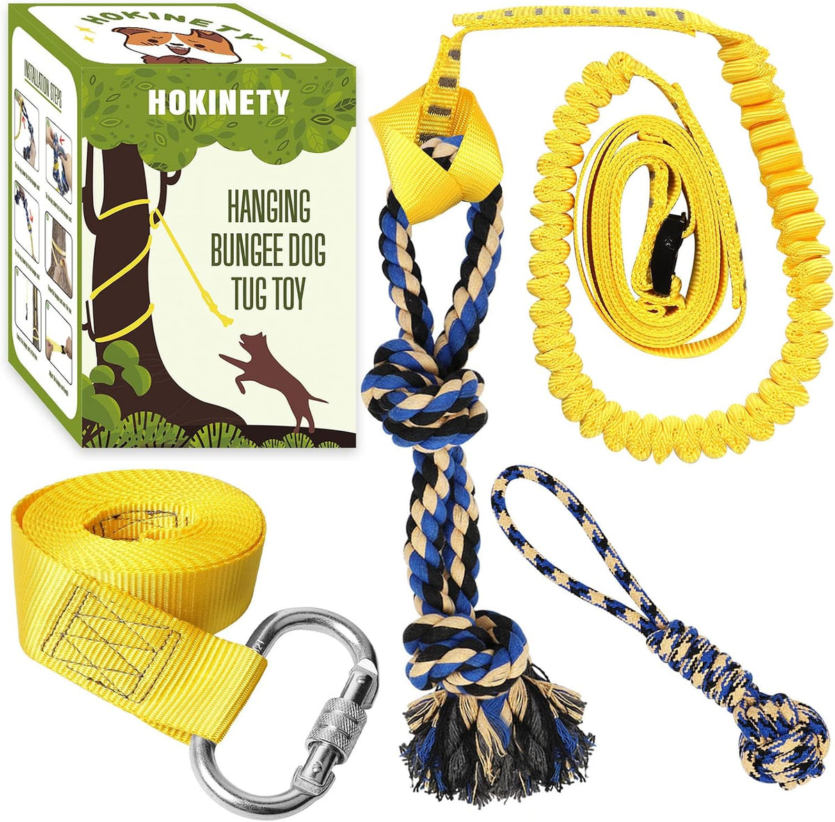 Dog Hanging Bungee Tug Toy: Interactive Tether Tug-of-War for Pitbull - X-Large-Yellow-for Single Dog