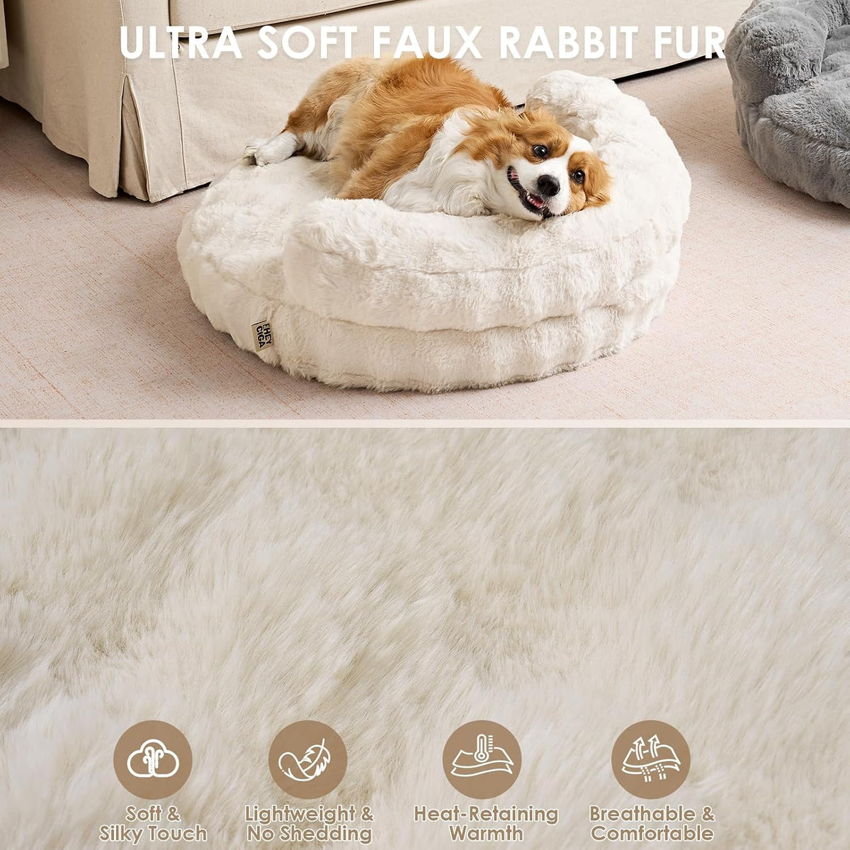 EHEYCIGA Soft Cat Couch Bed for Indoor Cats - 36"L x 36"W x 9"Th / Cream - image 4