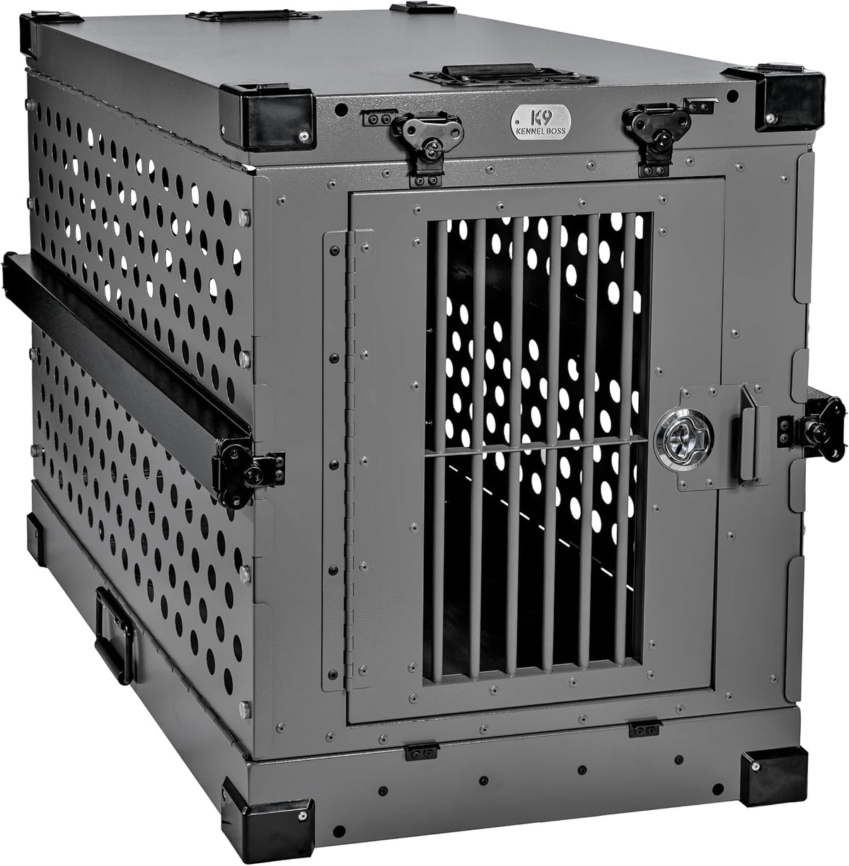 K9 Kennel Boss Aluminum Collapsible Dog Crate - Gray / 34.6"L x 25.2"W x 28.9"H