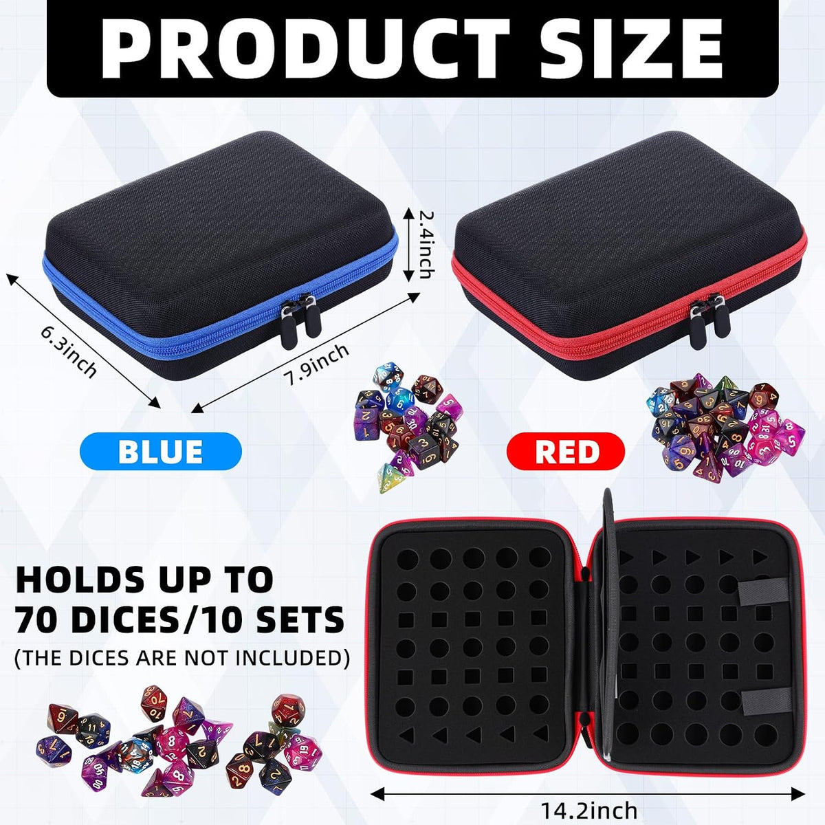 Aoriher 1 Pcs Dice Case with Removable Slotted Tray - Red,Blue - image 2
