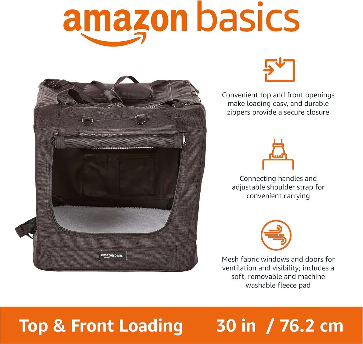 Amazon Basics Portable Folding Soft Pet Dog Crate Carrier Kennel - BLACK / 30.0"L x 21.0"W x 21.0"H - image 2