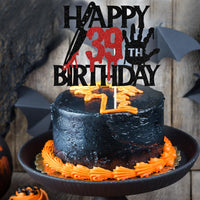 Black glitter Killer Happy 13th Birthday cake topper for a horror Halloween party - view 26