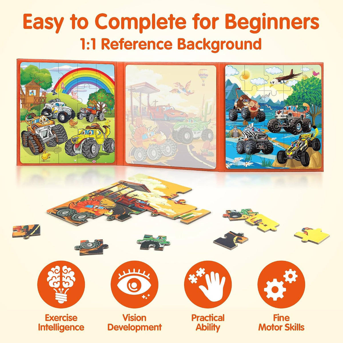 SYNARRY magnetic dinosaur puzzle book with three colorful dinosaur scenes - view 32