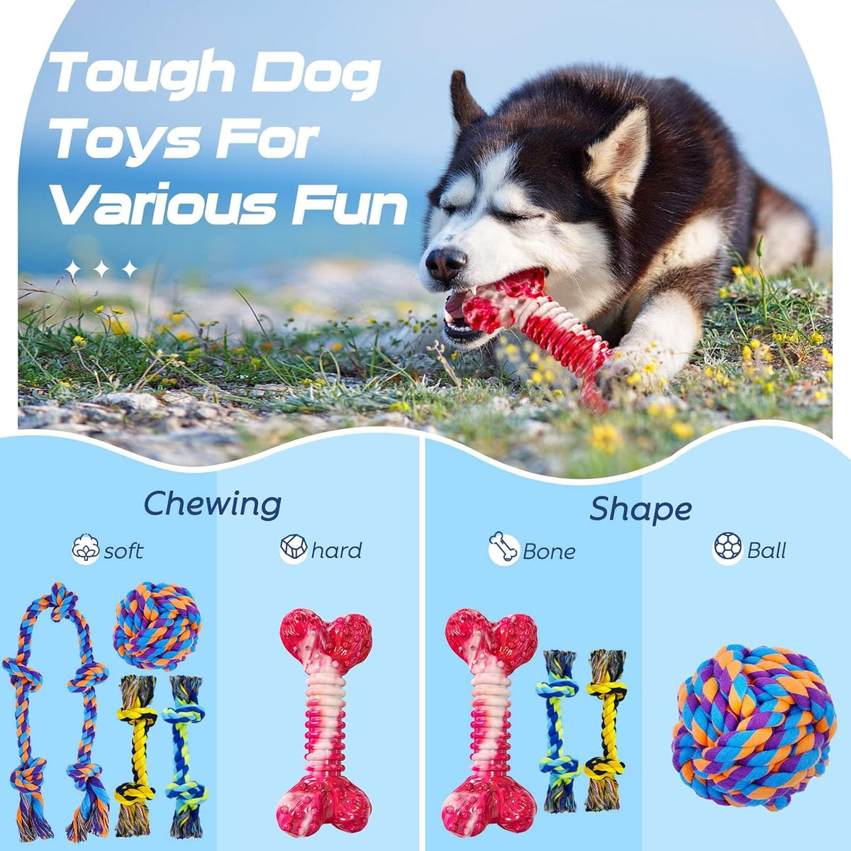 Dog Rope Toy for Large Dogs Heavy Duty Dog Chew Toys for Aggressive - 5 Packs / Large - image 3
