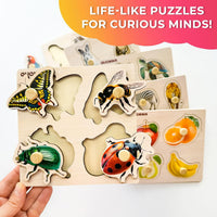 8 Wooden Puzzles for Toddlers 1-3 - Fruits and Animals - image 4