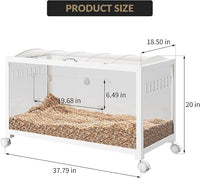 Large Metal Hamster Enclosure Rat Cage with 360 Viewing Acrylic Sides, Ventilated Front Door & Openable Top, Portable Hamster Tank for Guinea Pig, Chinchilla, Gerbil, 37.8''Lx18.5''Wx20''H White