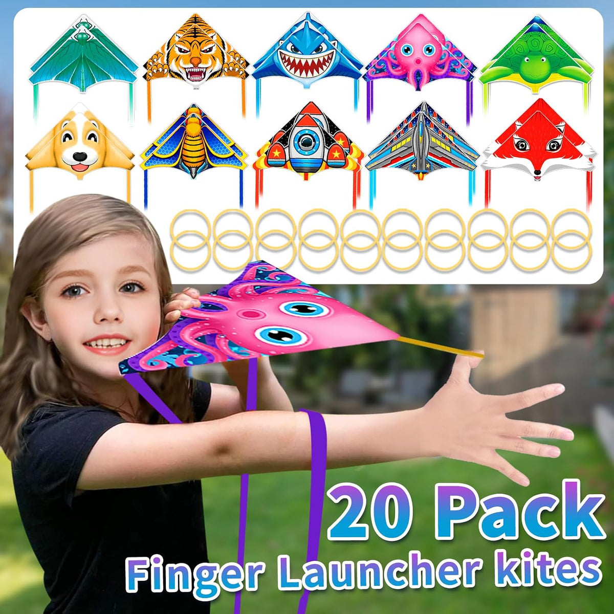 Tcvents mini finger launcher kites for kids with rubber band launchers in bright prints - view 8