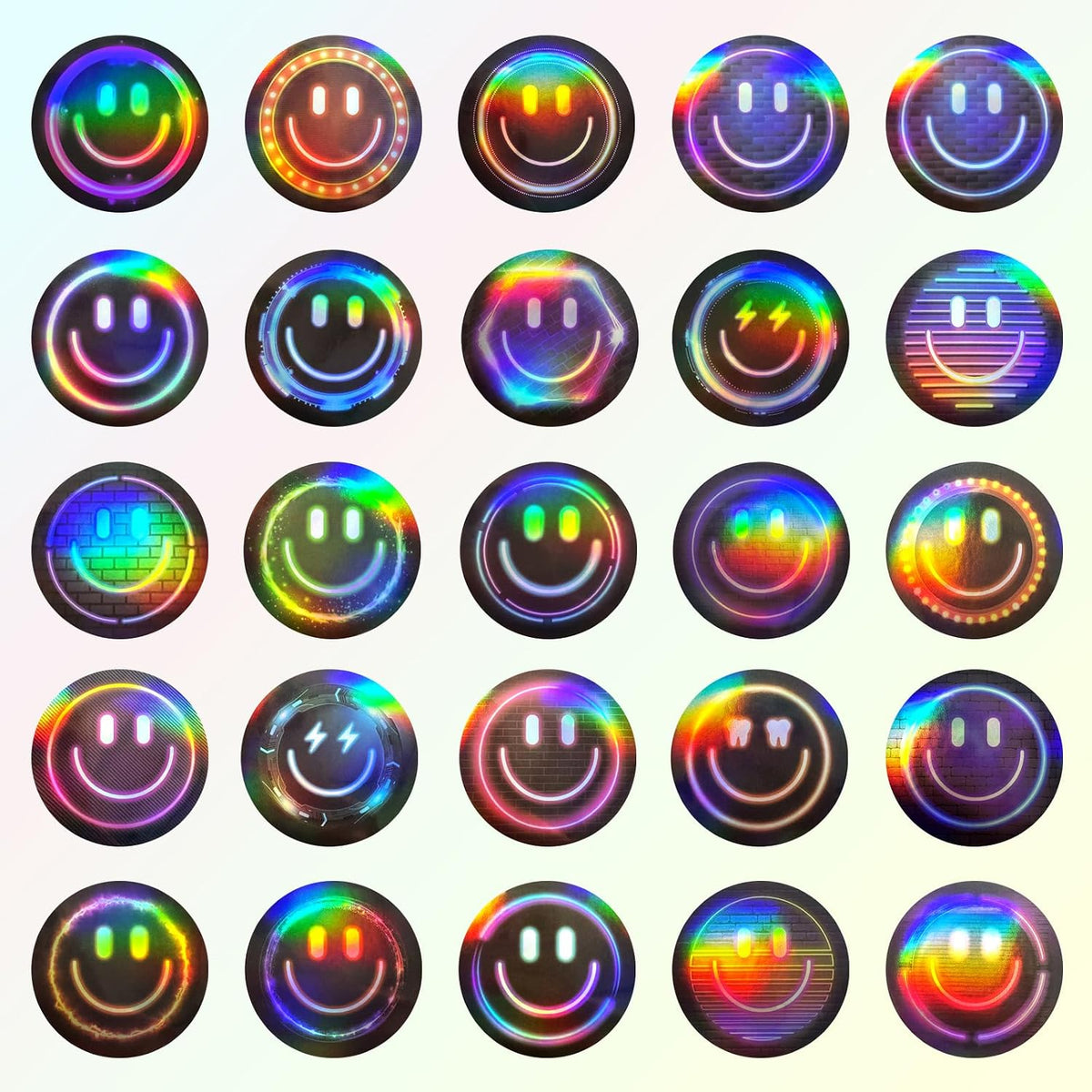 50PCS Smile Face Stickers Cute Water Bottle Stickers for Kids – Fun for Kids & Family - 50pcs Holographic Neon Stickers - image 2