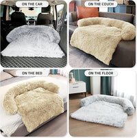Calming Dog Bed Fluffy Plush Dog Mat for Furniture Protector with Removable Washable Cover for Large Medium Small Dogs and Cats (Small(35x31x5),Beige)