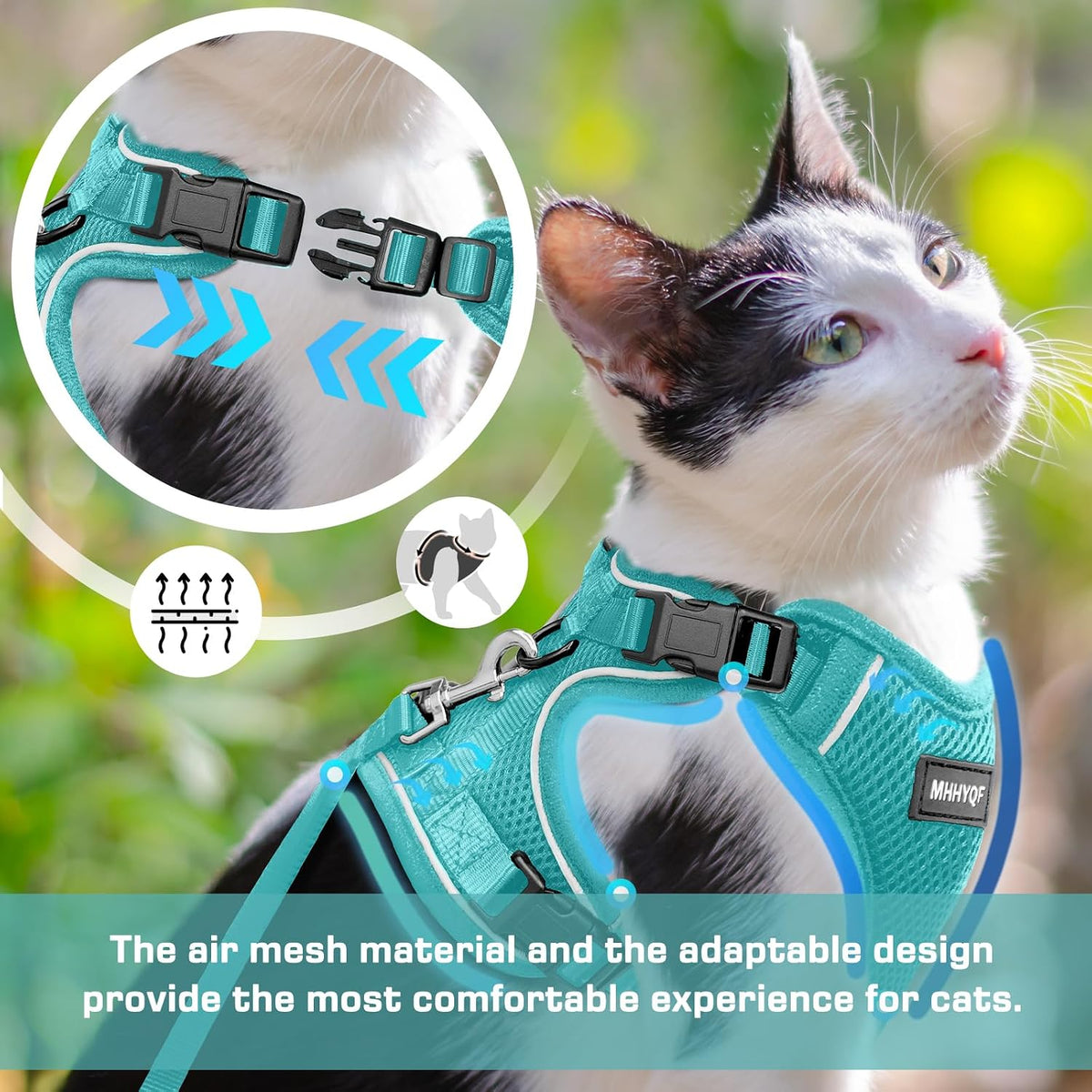 Cat Harness and Leash Set, Adjustable Cat Vest Harnesses – Essentials for Cats - Green / X-Small - image 2